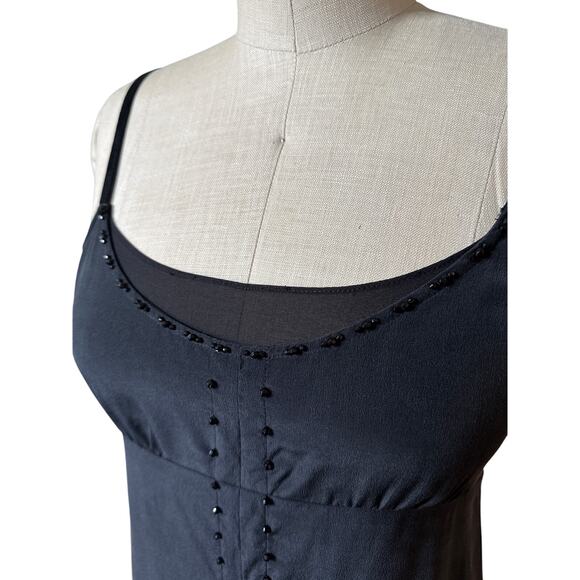 y2k Black Silk Beaded Slip Dress Size Small - Picture 2 of 7